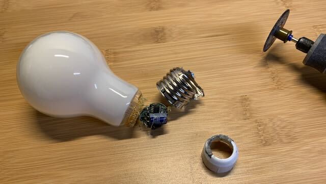 Photograph of the disassembled LED lamp showing the internal circuit